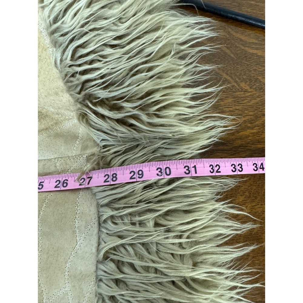 Vintage Rave‎ Penny Lane Coat Womens Large Beige Suede Faux Fur Trim Y2K - Picture 6 of 6